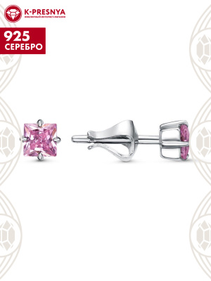 Серьги серебро 925 пробы, покрытие - платинирование, вставка - фианит (недрагоценный камень)