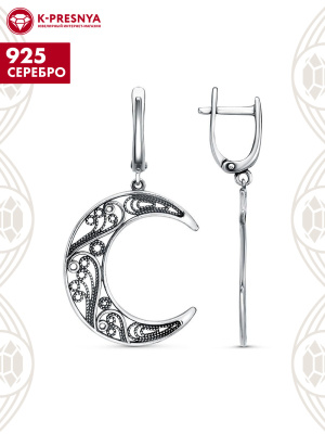Серьги серебро 925 пробы, покрытие - оксидирование, без вставок