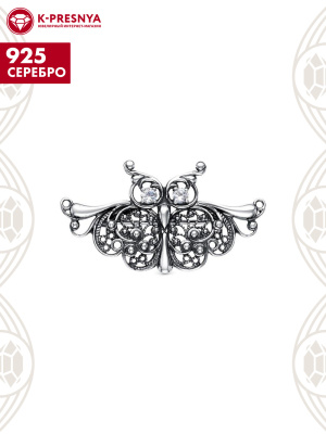 Брошь серебро 925 пробы, покрытие - оксидирование, вставка - фианит (недрагоценный камень)