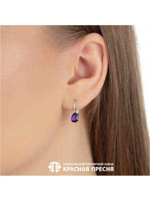 Серьги серебро 925 пробы, покрытие - платинирование, вставка - аметист (полудрагоценный камень)