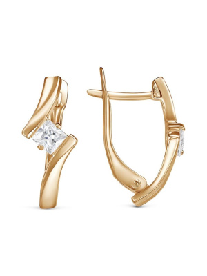 Серьги бижутерия, покрытие - золочение, вставка - фианит (недрагоценный камень)