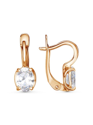 Серьги серебро 925 пробы, покрытие - золочение, вставка - фианит (недрагоценный камень)