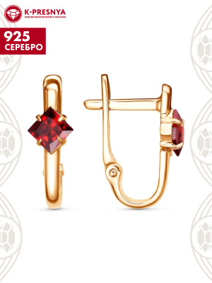 Серьги серебро 925 пробы, покрытие - золочение, вставка - фианит (недрагоценный камень)