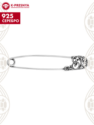 Брошь серебро 925 пробы, покрытие - оксидирование, без вставок