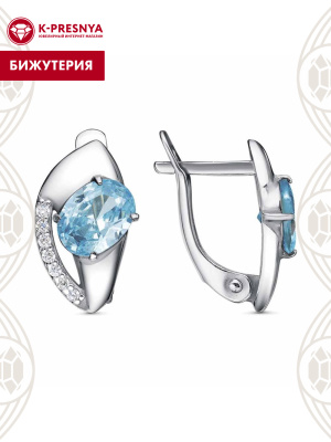 Серьги бижутерия, покрытие - платинирование, вставка - фианит (недрагоценный камень)