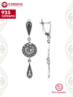 Серьги серебро 925 пробы, покрытие - оксидирование, без вставок