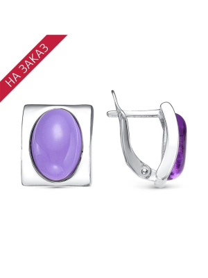Серьги серебро 925 пробы, покрытие - родирование, вставка - искусственный аметист
