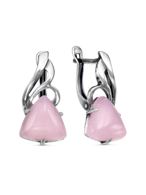 Серьги бижутерия, покрытие - серебрение с оксидированием, вставка - искусственный кварц розовый