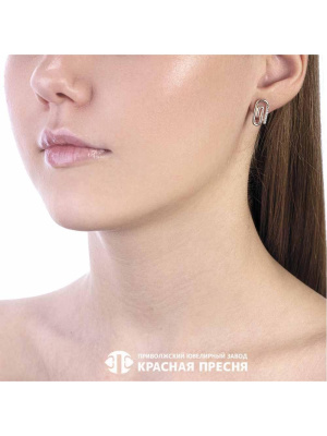 Серьги серебро 925 пробы, покрытие - золочение, выборочное родирование, вставка - фианит (недрагоценный камень)