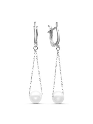 Серьги серебро 925 пробы, покрытие - родирование, вставка - имитация жемчуга