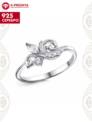 Кольцо серебро 925 пробы, покрытие - родирование, вставка - фианит (недрагоценный камень)