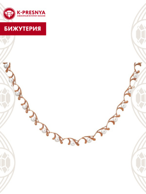 Колье бижутерия, покрытие - золочение, вставка - культивированный жемчуг
