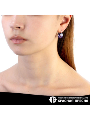 Серьги серебро 925 пробы, покрытие - родирование, вставка - фианит собственной огранки (недрагоценный камень)