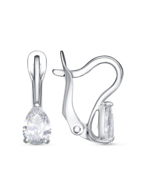 Серьги бижутерия, покрытие - платинирование, вставка - фианит (недрагоценный камень)