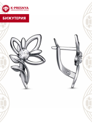 Серьги бижутерия, покрытие - серебрение с оксидированием, вставка - фианит (недрагоценный камень)