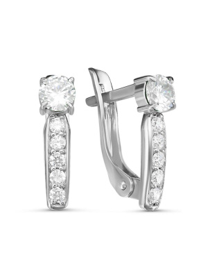 Серьги серебро 925 пробы, покрытие - родирование, вставка - фианит (недрагоценный камень)