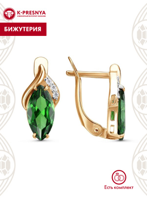 Серьги бижутерия, покрытие - золочение, выборочное родирование, вставка - фианит (недрагоценный камень)