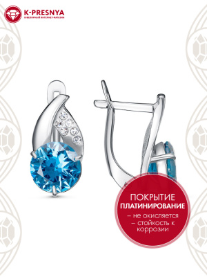 Серьги бижутерия, покрытие - платинирование, вставка - стекло ювелирное preciosa, фианит (недрагоценный камень)