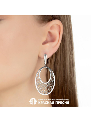 Серьги бижутерия, покрытие - серебрение с оксидированием, без вставок