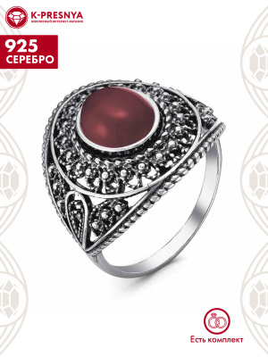 Кольцо серебро 925 пробы, покрытие - оксидирование, вставка - искусственный коралл