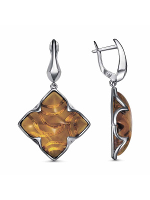 Серьги бижутерия, покрытие - серебрение с оксидированием, вставка - стекло ювелирное собственной огранки