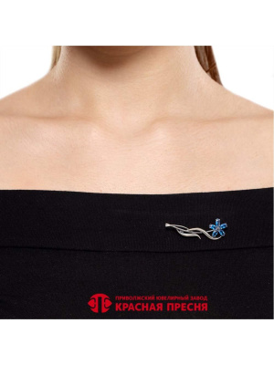 Брошь серебро 925 пробы, покрытие - оксидирование, вставка - искусственная шпинель