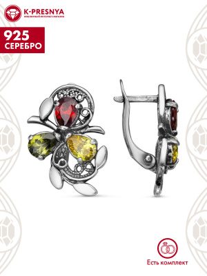 Серьги серебро 925 пробы, покрытие - оксидирование, вставка - фианит (недрагоценный камень)