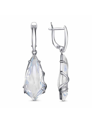 Серьги серебро 925 пробы, покрытие - родирование, вставка - стекло ювелирное собственной огранки