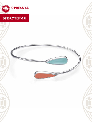 Браслет бижутерия, покрытие - платинирование, отделка - эмаль, без вставок