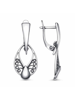 Серьги бижутерия, покрытие - серебрение с оксидированием, без вставок