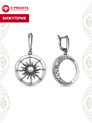 Серьги бижутерия, покрытие - серебрение с оксидированием, без вставок