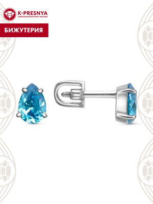 Серьги бижутерия, покрытие - платинирование, вставка - фианит (недрагоценный камень)