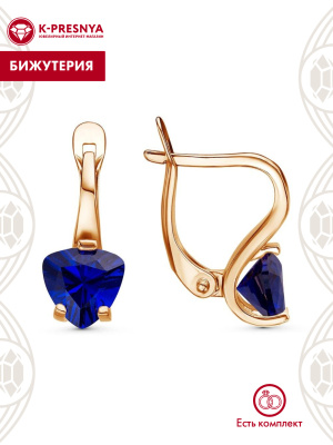 Серьги бижутерия, покрытие - золочение, вставка - искусственная шпинель