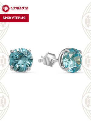 Серьги бижутерия, покрытие - серебрение, вставка - фианит (недрагоценный камень)