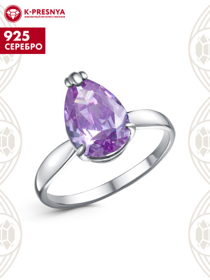 Кольцо серебро 925 пробы, покрытие - родирование, вставка - фианит (недрагоценный камень)