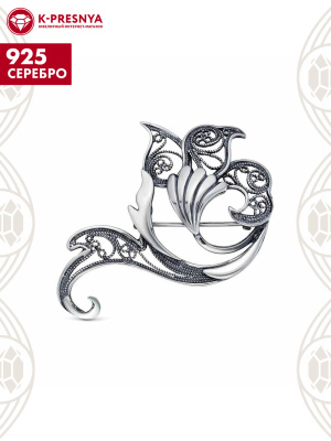Брошь серебро 925 пробы, покрытие - оксидирование, без вставок