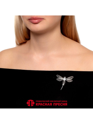 Брошь бижутерия, покрытие - серебрение с оксидированием, вставка - фианит (недрагоценный камень)