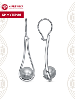 Серьги бижутерия, покрытие - платинирование, вставка - имитация жемчуга