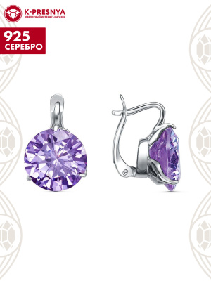 Серьги серебро 925 пробы, покрытие - родирование, вставка - фианит (недрагоценный камень)