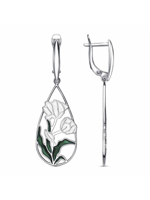 Серьги бижутерия, покрытие - платинирование, отделка - эмаль, без вставок