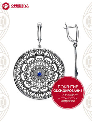 Серьги серебро 925 пробы, покрытие - оксидирование, вставка - искусственная шпинель