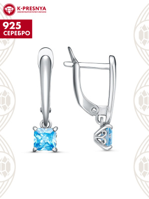 Серьги серебро 925 пробы, покрытие - родирование, вставка - фианит (недрагоценный камень)