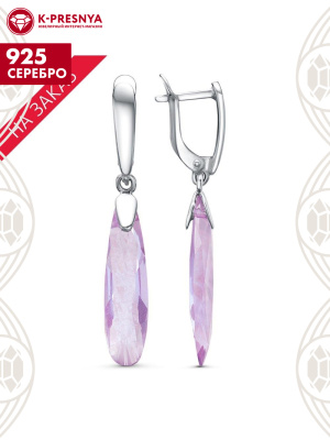 Серьги серебро 925 пробы, покрытие - платинирование, вставка - стекло ювелирное собственной огранки