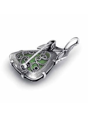 Брошь серебро 925 пробы, покрытие - оксидирование, вставка - стекло ювелирное собственной огранки