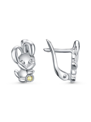 Серьги серебро 925 пробы, покрытие - родирование, вставка - фианит (недрагоценный камень)