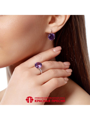 Серьги серебро 925 пробы, покрытие - платинирование, вставка - синтетический корунд