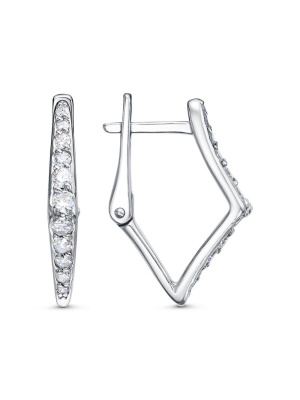 Серьги серебро 925 пробы, покрытие - родирование, вставка - фианит (недрагоценный камень)