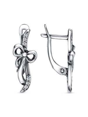 Серьги серебро 925 пробы, покрытие - оксидирование, вставка - фианит (недрагоценный камень)