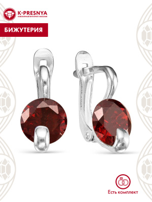 Серьги бижутерия, покрытие - серебрение, вставка - фианит (недрагоценный камень)