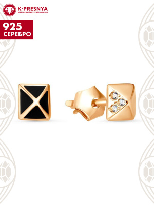 Серьги серебро 925 пробы, покрытие - золочение, отделка - эмаль, вставка - фианит (недрагоценный камень)